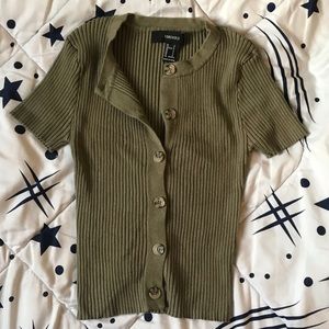 Olive green button down tee